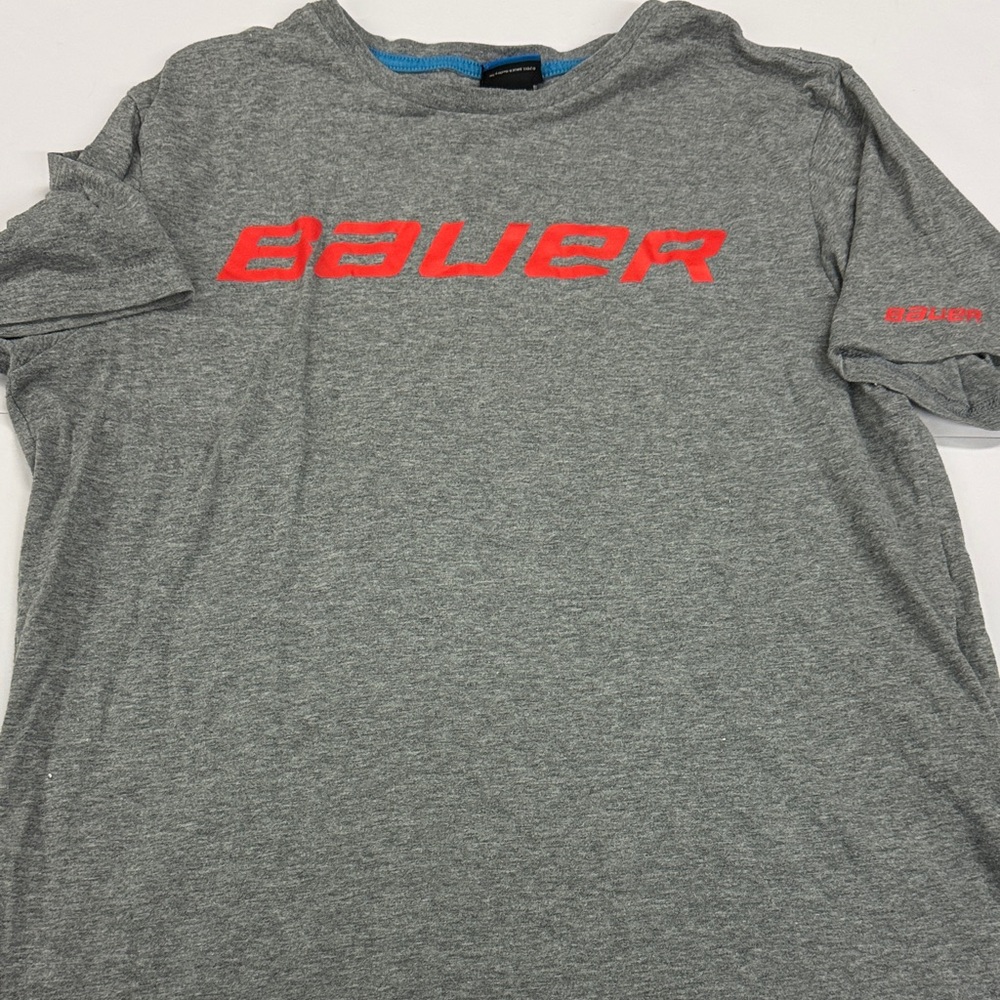 Bauer Gray Tee with Vibrant Red Accents